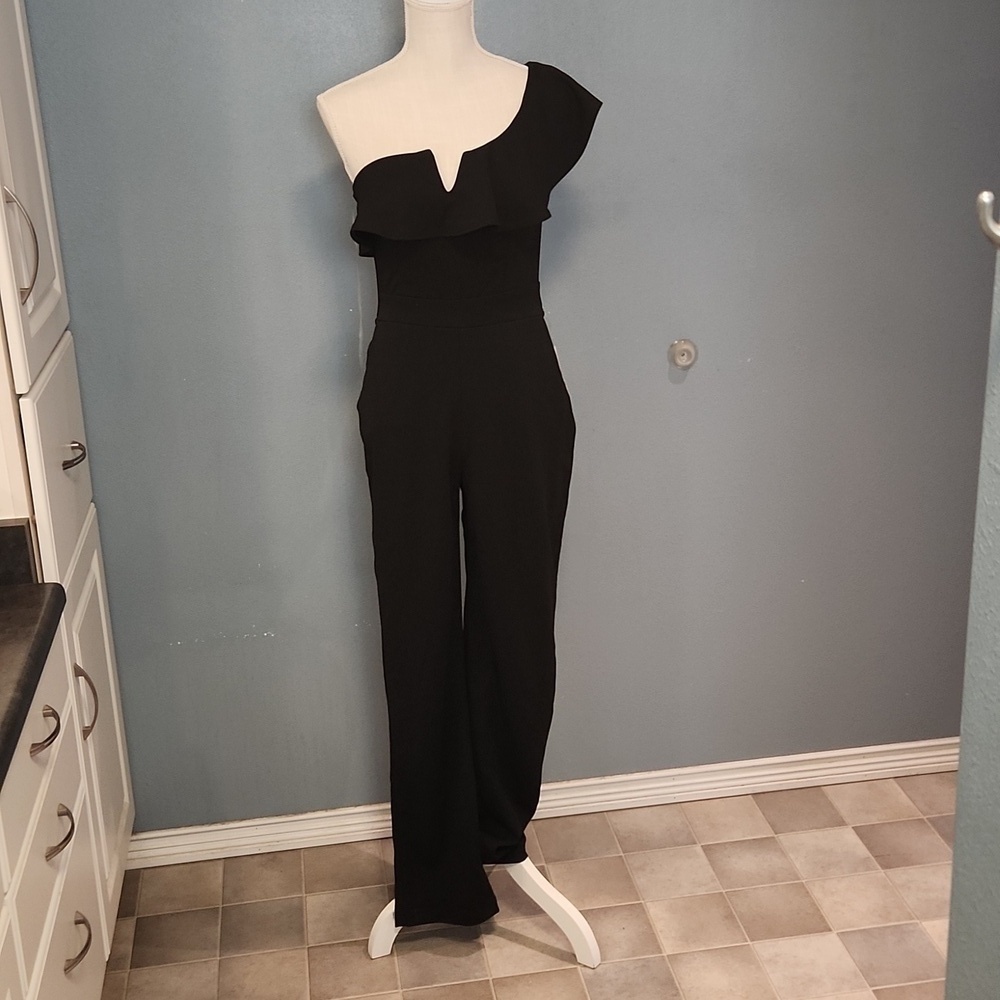 Teezeme ruffled off the shoulder open back jumpsuit romper bodycon wide leg